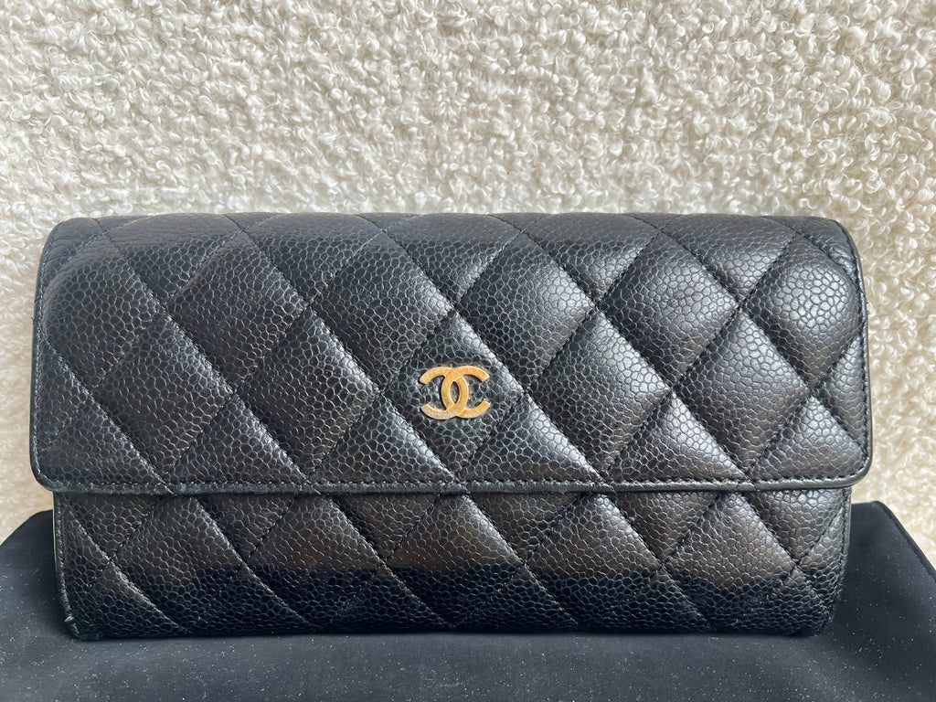Chanel Black Caviar Flap Wallet with gold Hardware