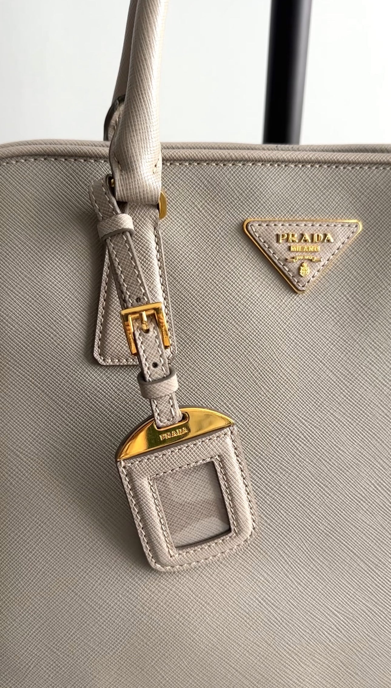 Prada Light Greige Saffiano Large Promenade Two Way Bag