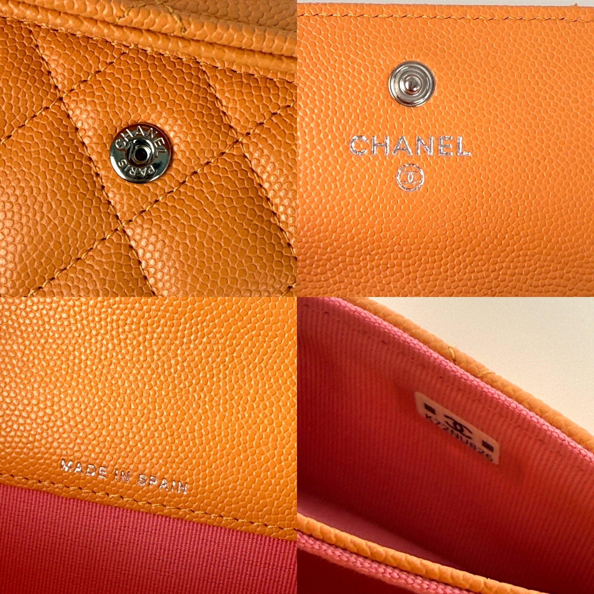 CHANEL 19 Flap Caviar Leather Orange Pink 2024 Compact  Holder Case