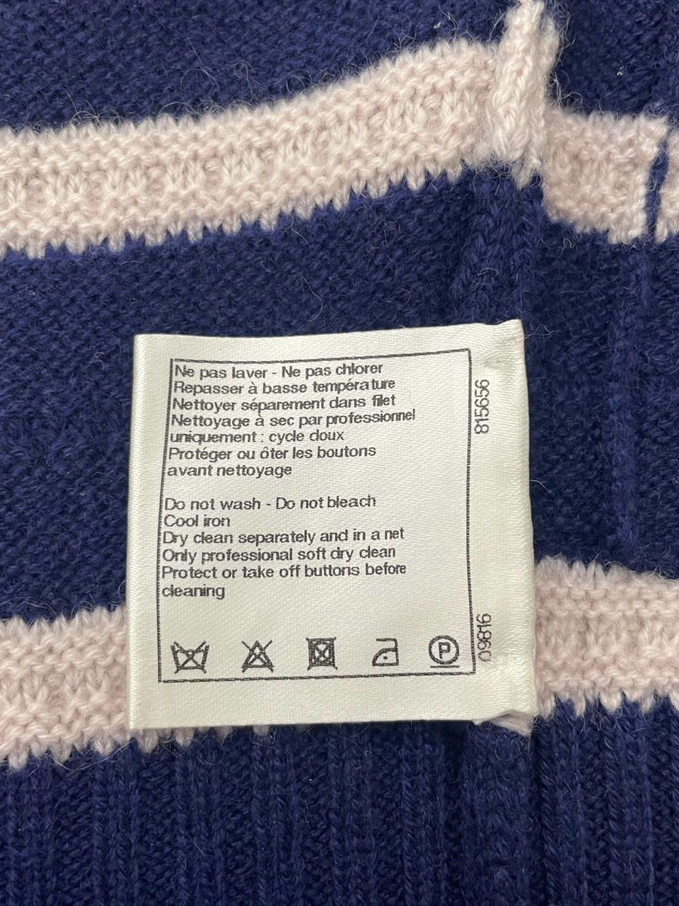 CHANEL cashmere Striped Dress in Navy Blue and White FR 34