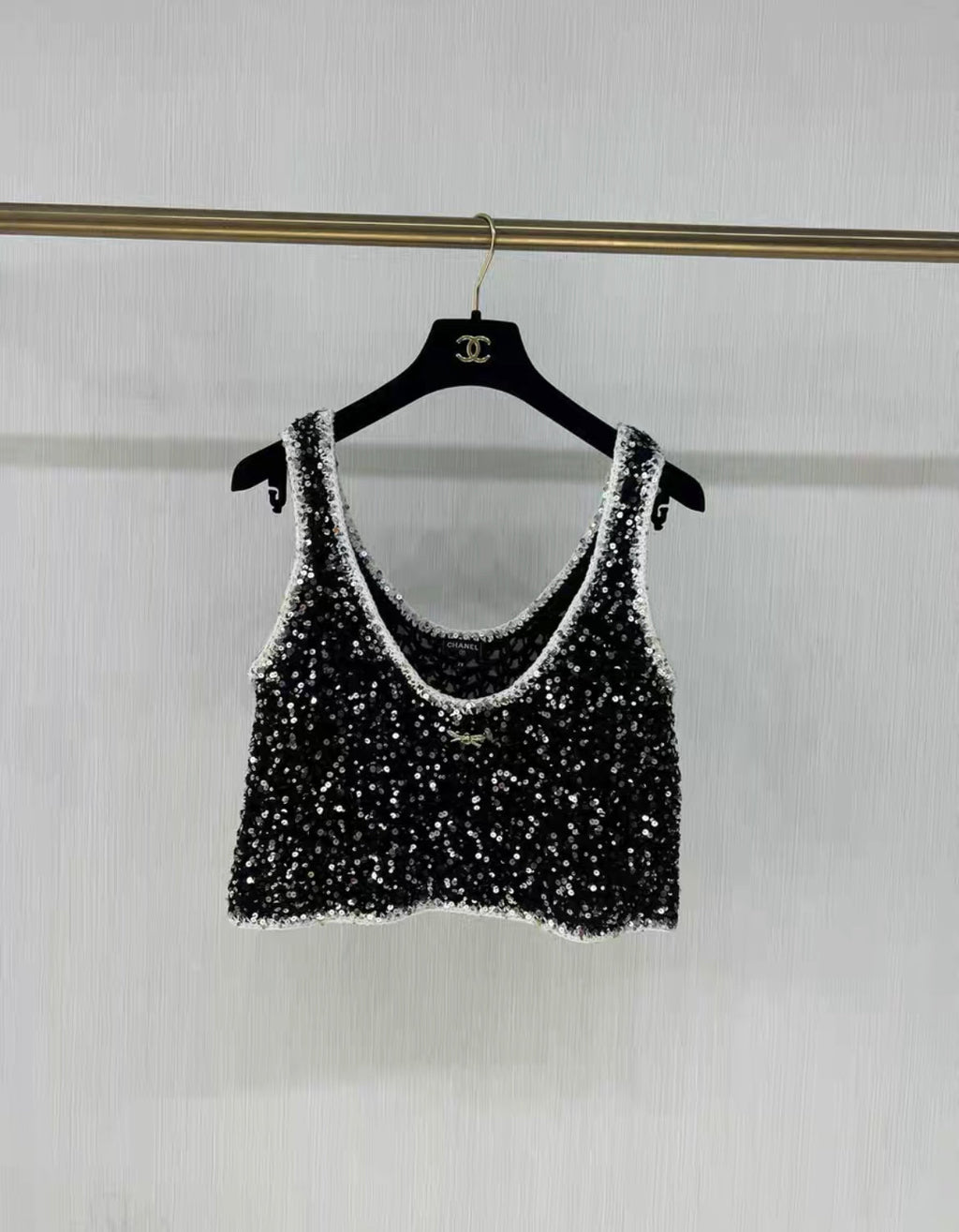 Chanel 23s black sequined bow top size 38