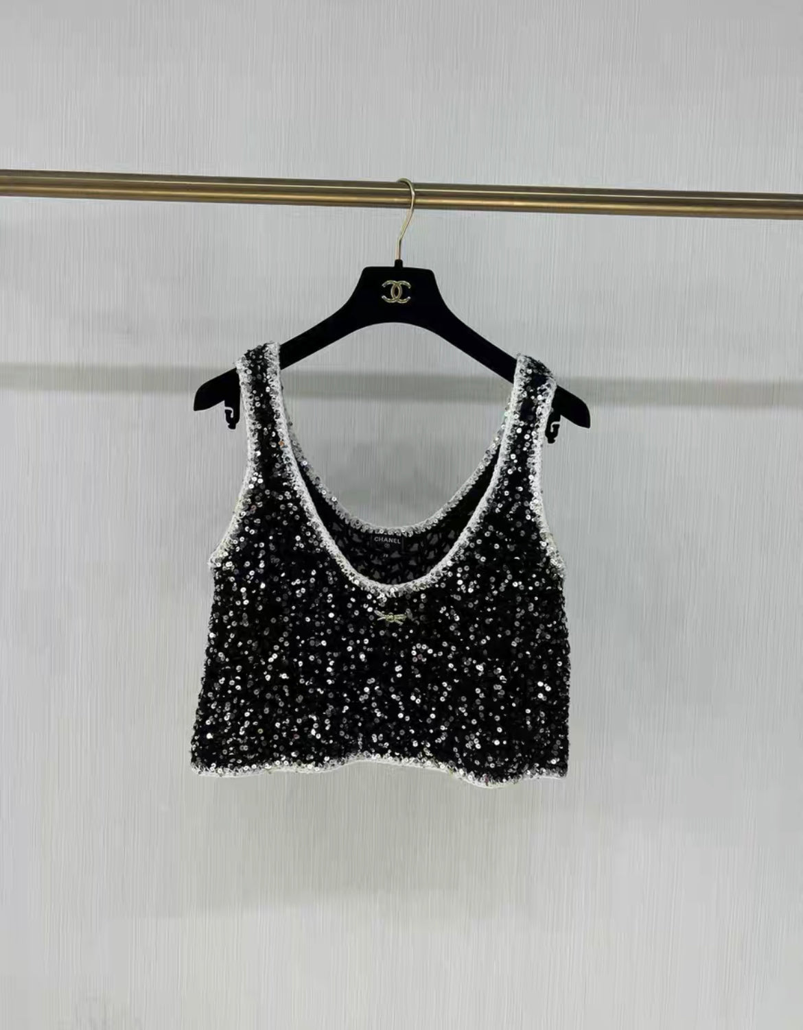 Chanel 23s black sequined bow top size 38