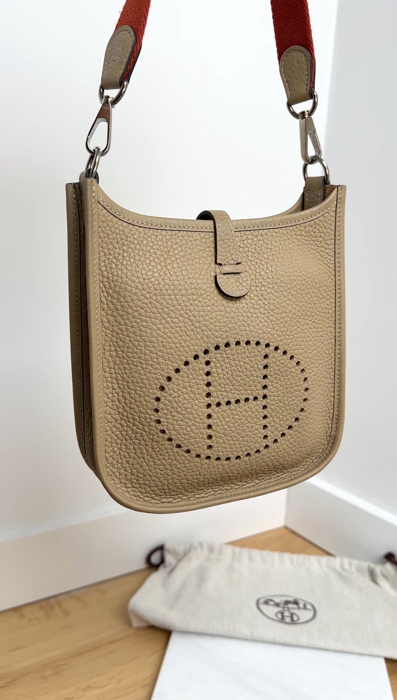 Hermes Evelyne TPM Trench / Cuivre Taurillon Clemence  Leather Crossbody Bag