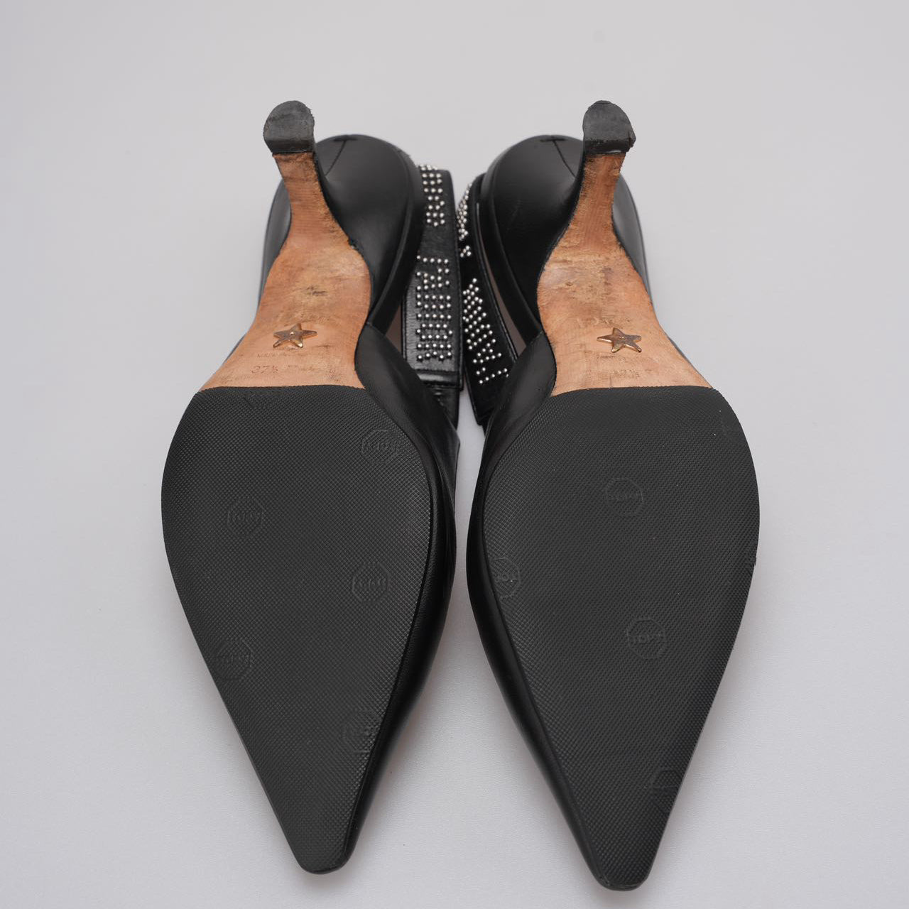 Christian Dior Black Leather Studded J'adior Slingback Pumps Size 37.5