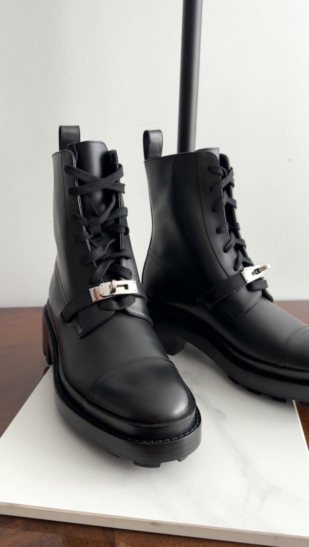 Hermes Black Leather Funk Ankle Boots - 37.5 / 37
