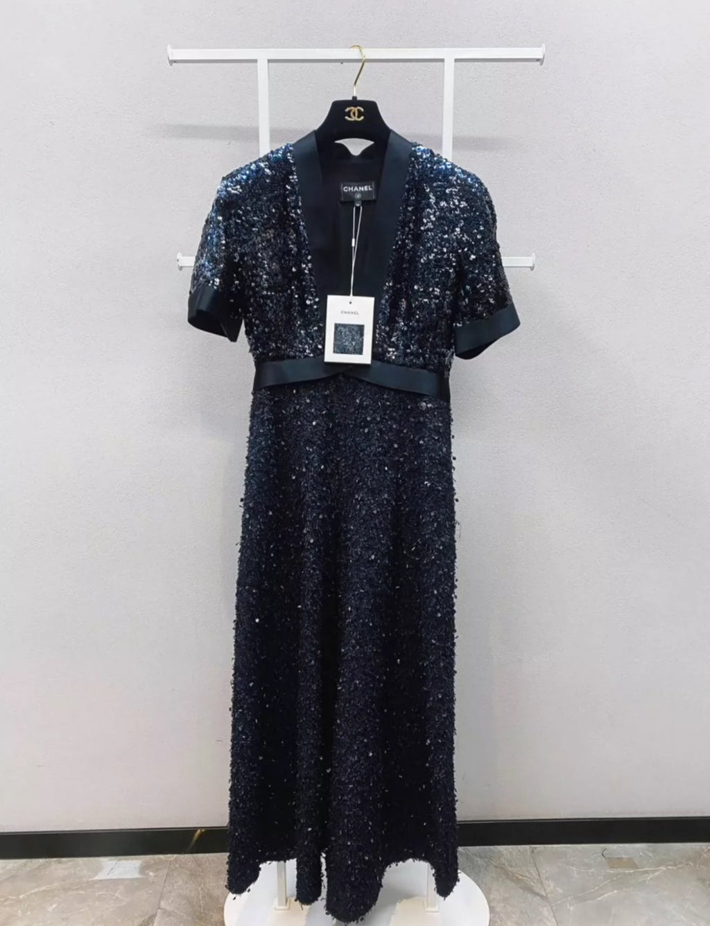 Chanel 19S Black & Silver Glittered Tweed Jumpsuit