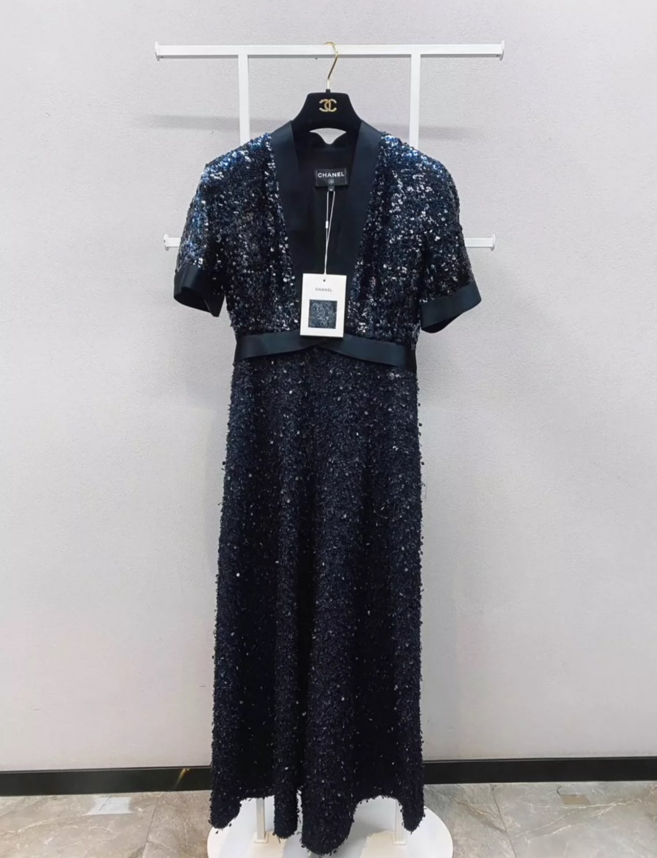 Chanel 19S Black & Silver Glittered Tweed Jumpsuit