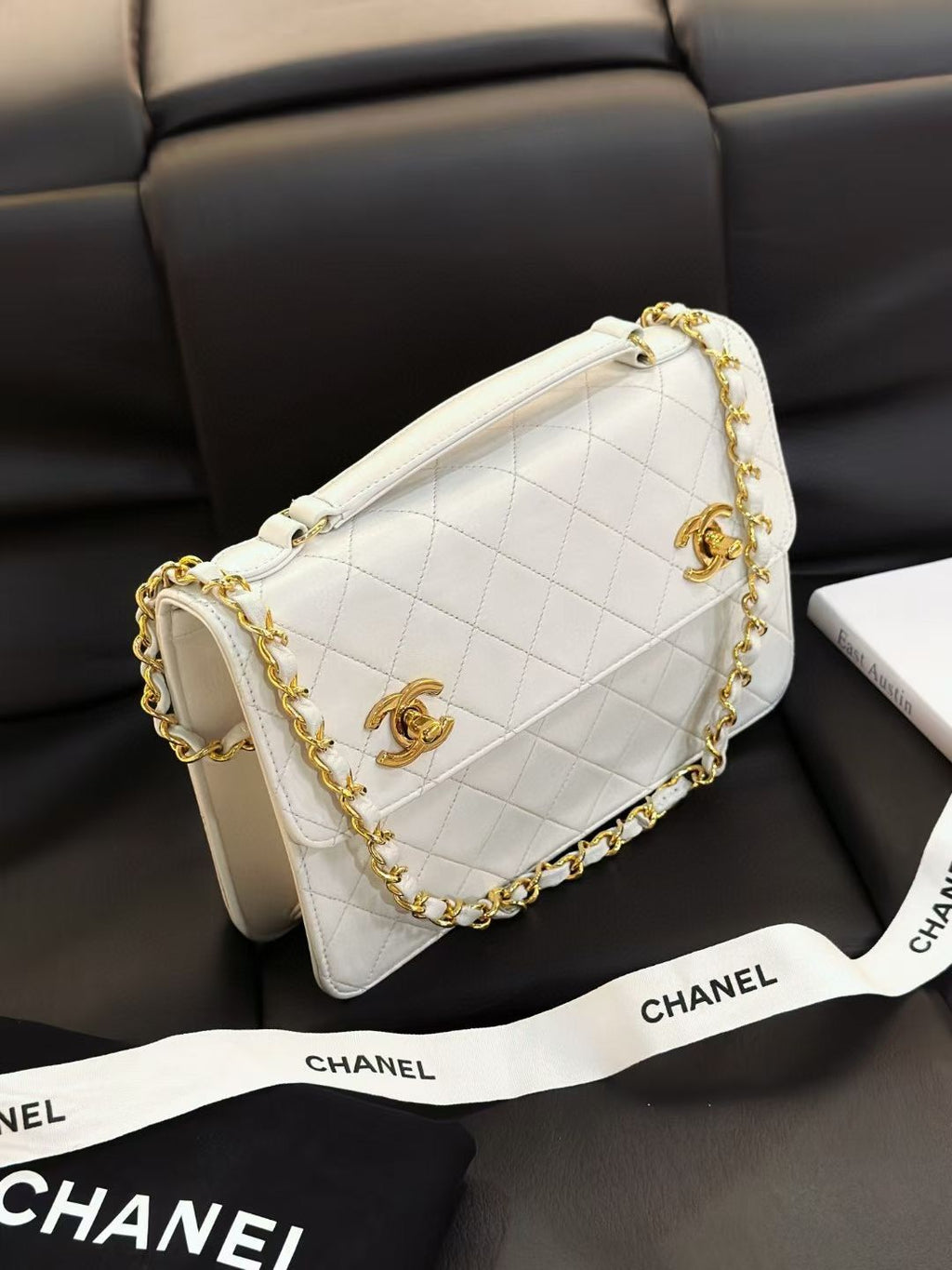 Chanel Vintage Timeless Classic CC Double Turn Lock Bag White