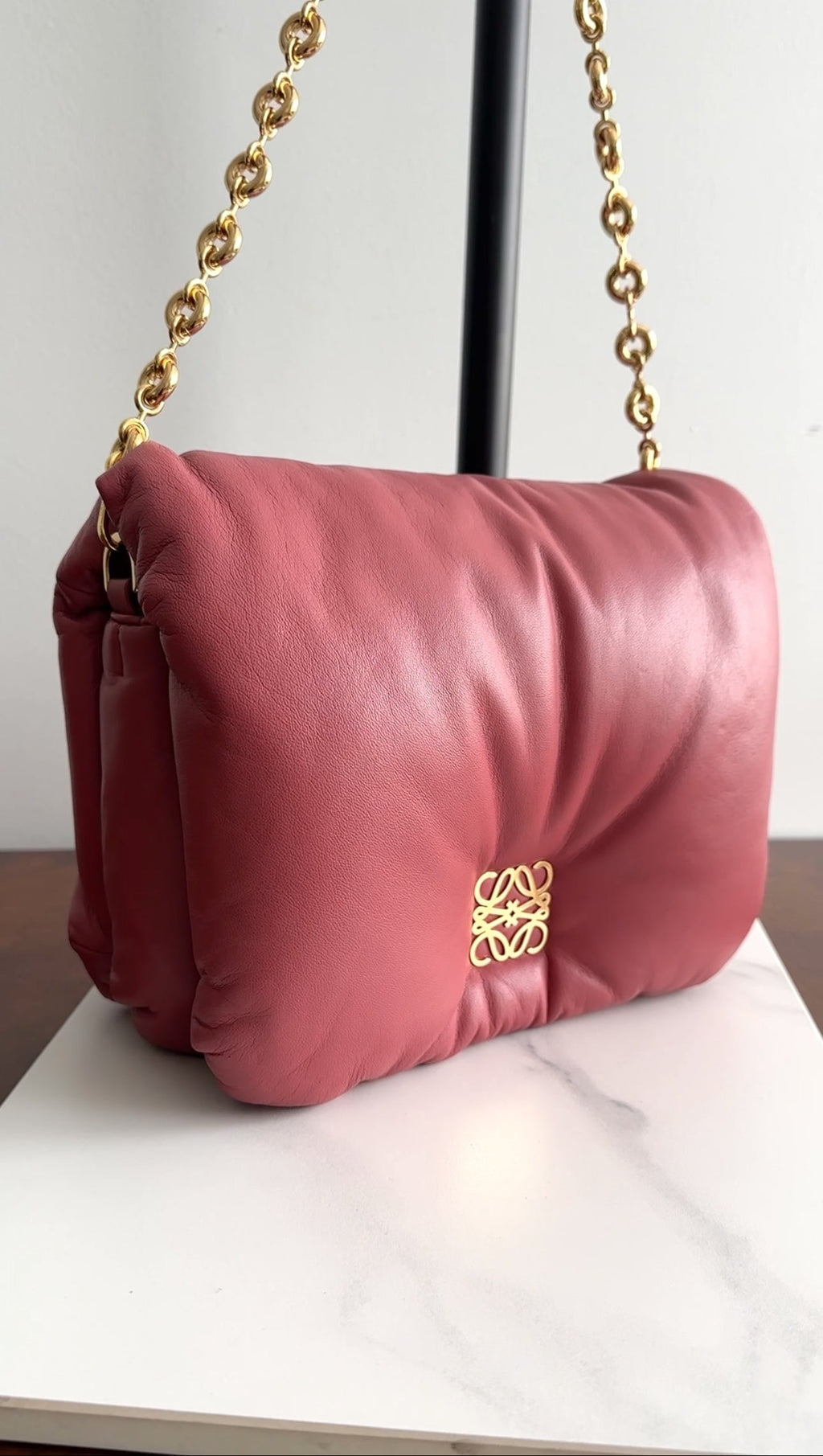 Loewe Pink Quartz Goya Puffer Chain Flap Bag