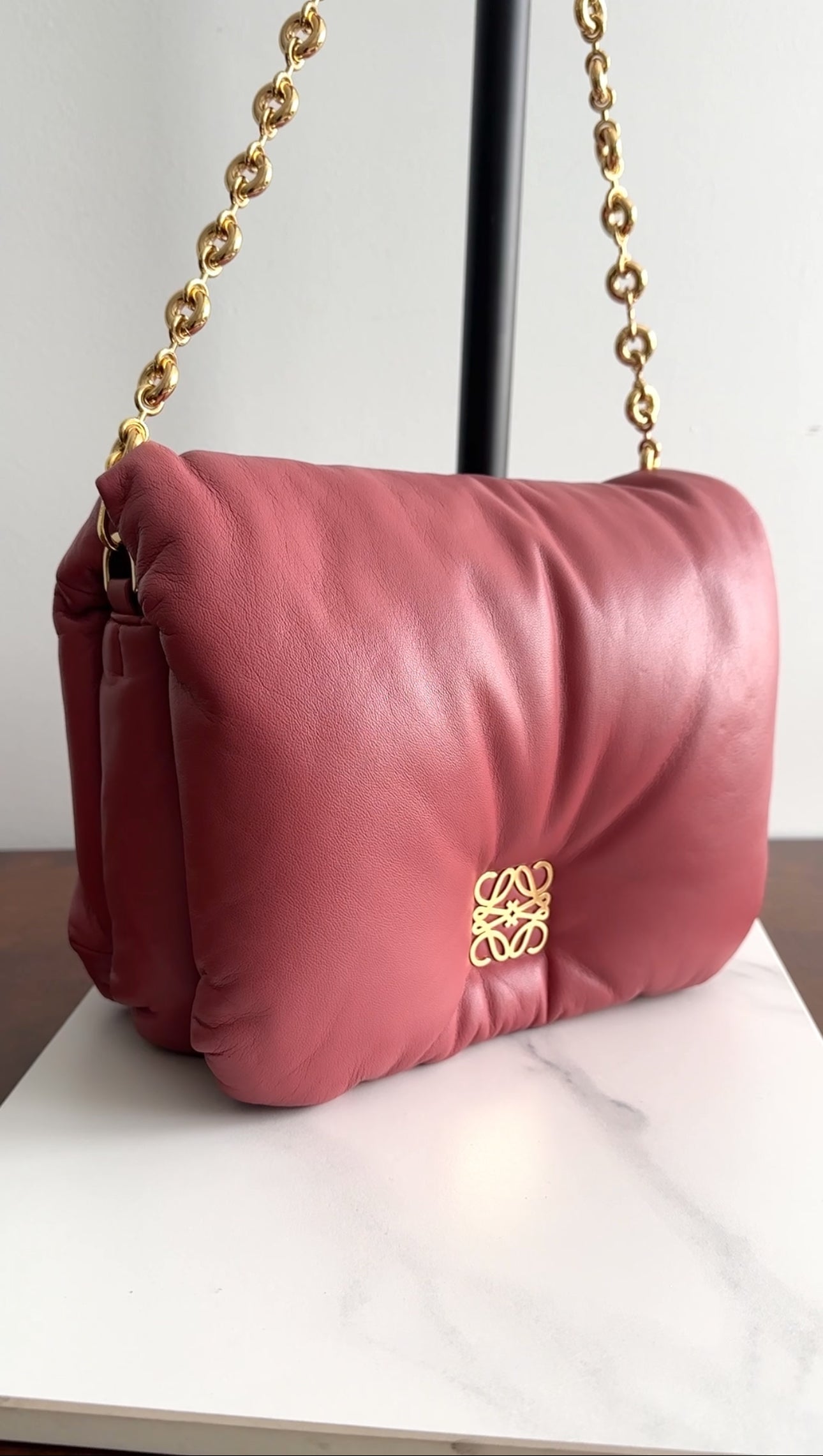 Loewe Pink Quartz Goya Puffer Chain Flap Bag