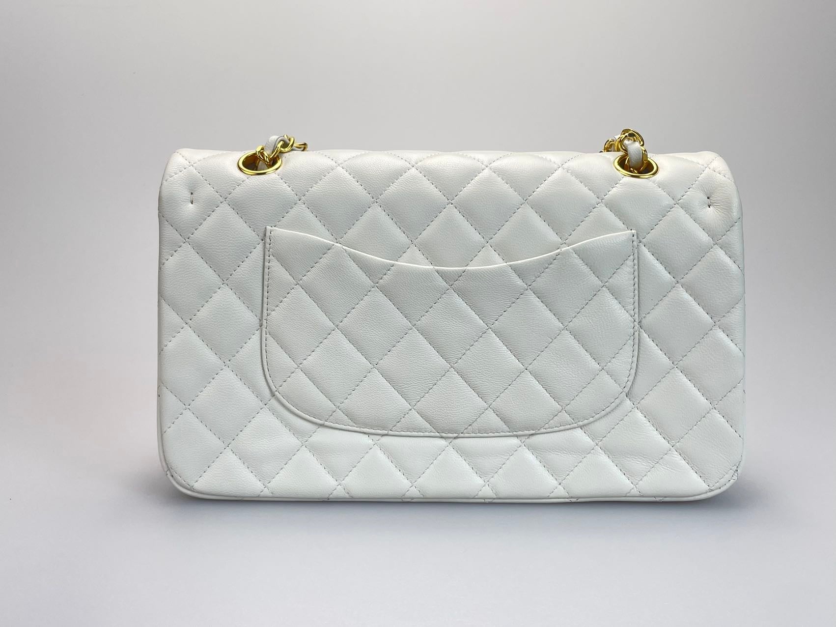 Chanel  Vinateg White Classic Flap Bag  with Gold Hardware