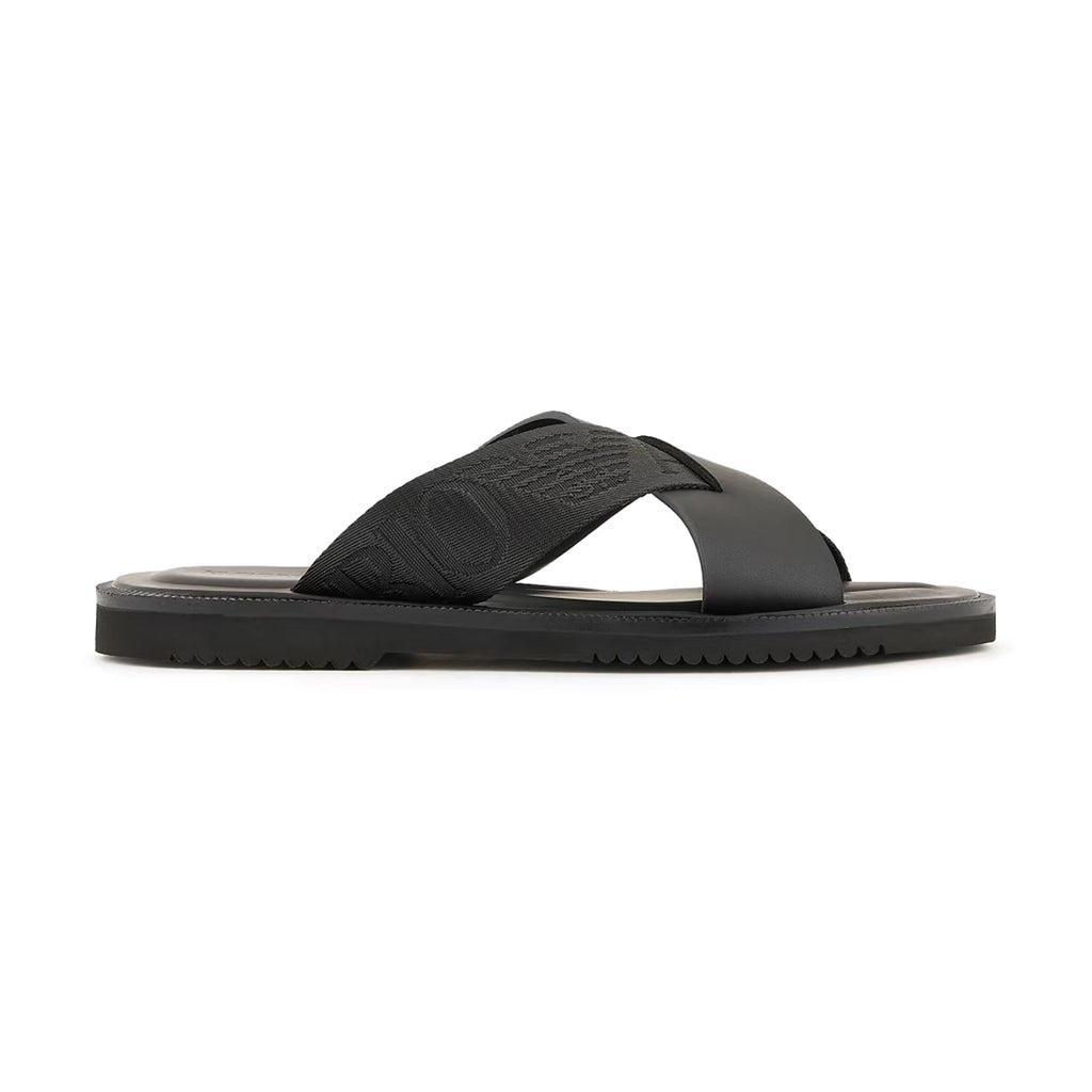 Leather Cross-Over Sandals With Logo Tape