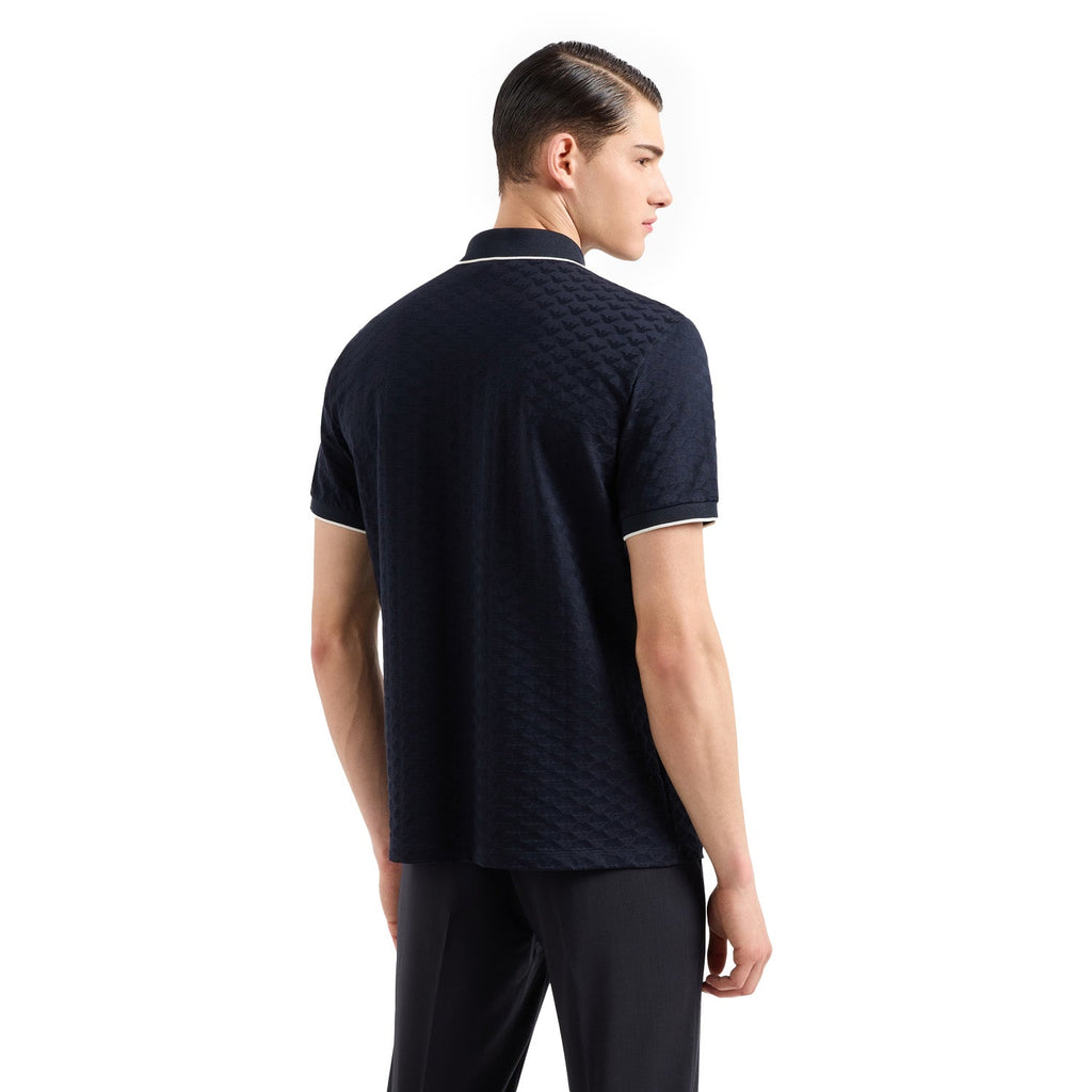 Mercerised Jersey Polo Shirt With All-Over Jacquard Eagle