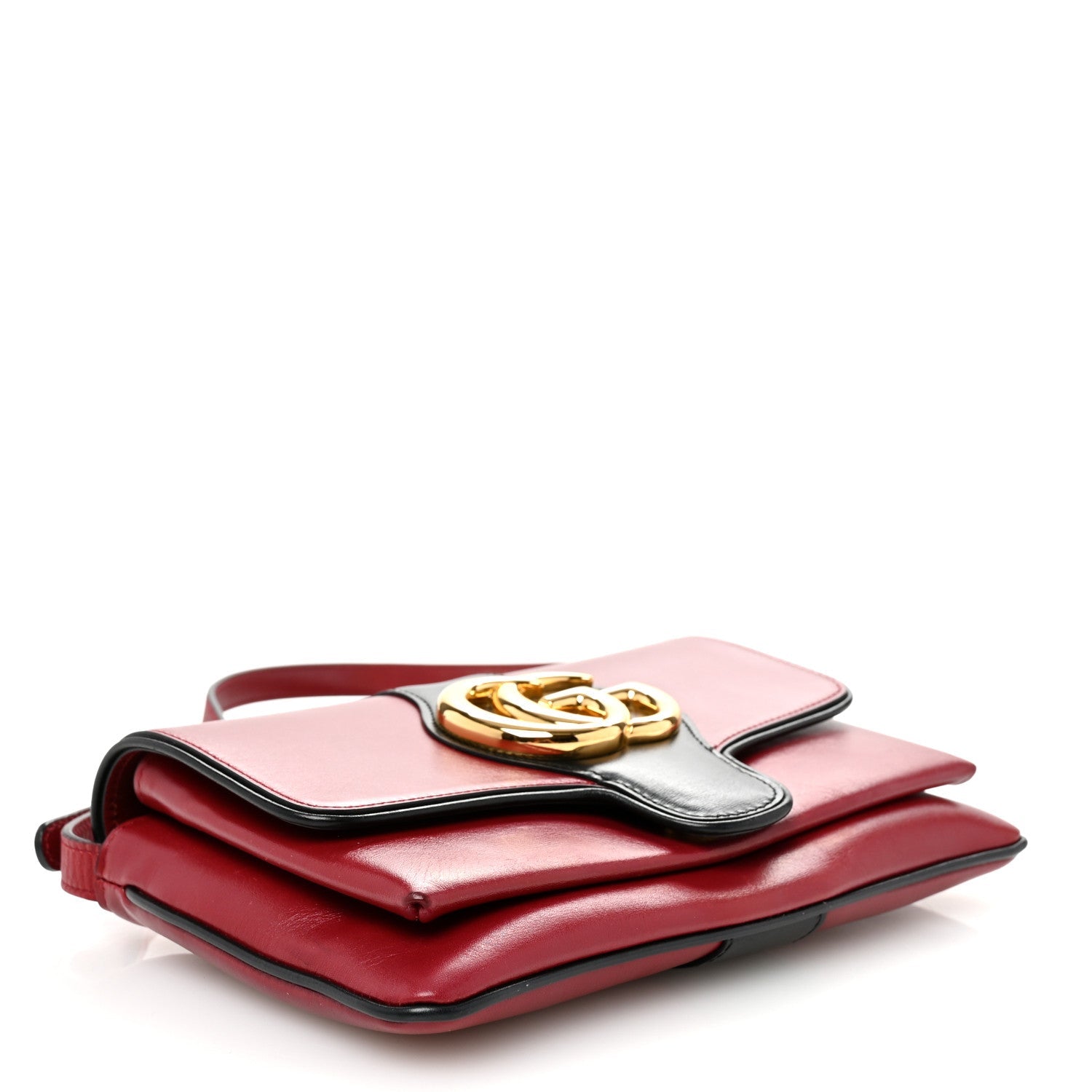 Vitello Palmellato Lux Bi-Color Small Arli Flap Shoulder Bag New Cherry Red Black