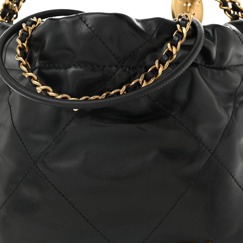 Shiny Calfskin Quilted Mini Chanel 22 Black