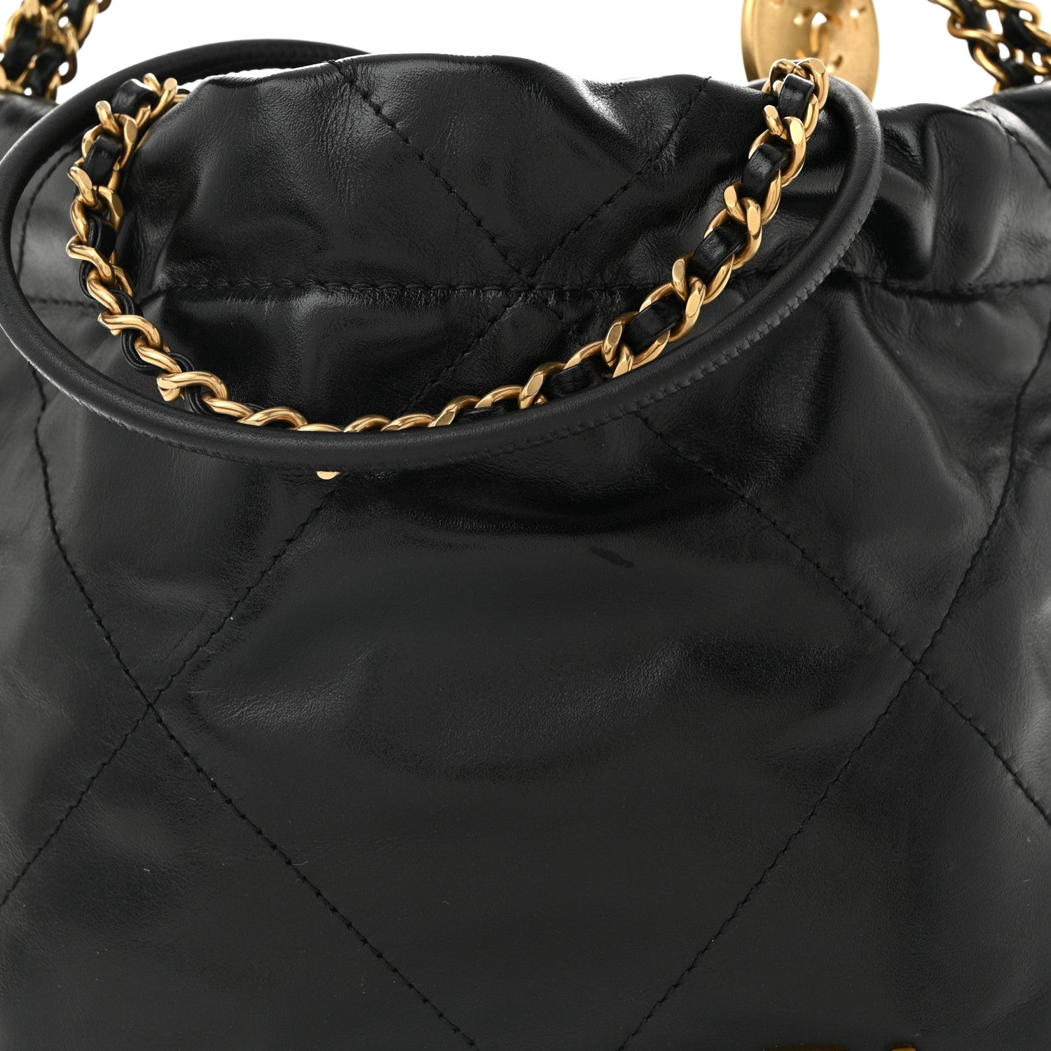Shiny Calfskin Quilted Mini Chanel 22 Black