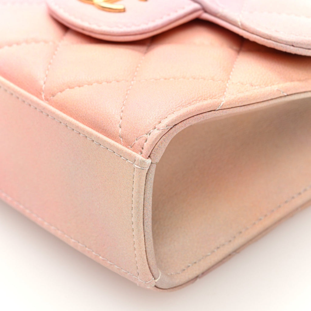 Lambskin Quilted Ombre Top Handle Flap Clutch With Chain Pink