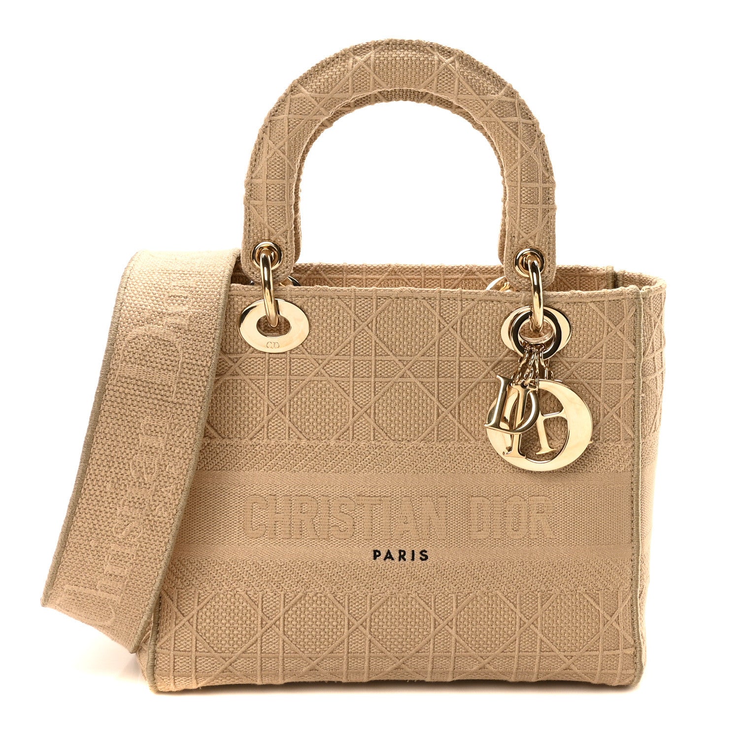 Canvas Embroidered Medium Lady D-Lite Beige