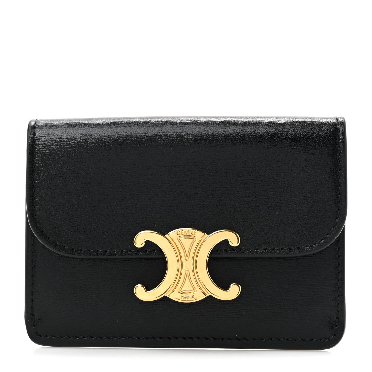 Shiny Calfskin Triomphe Flap  Holder Black