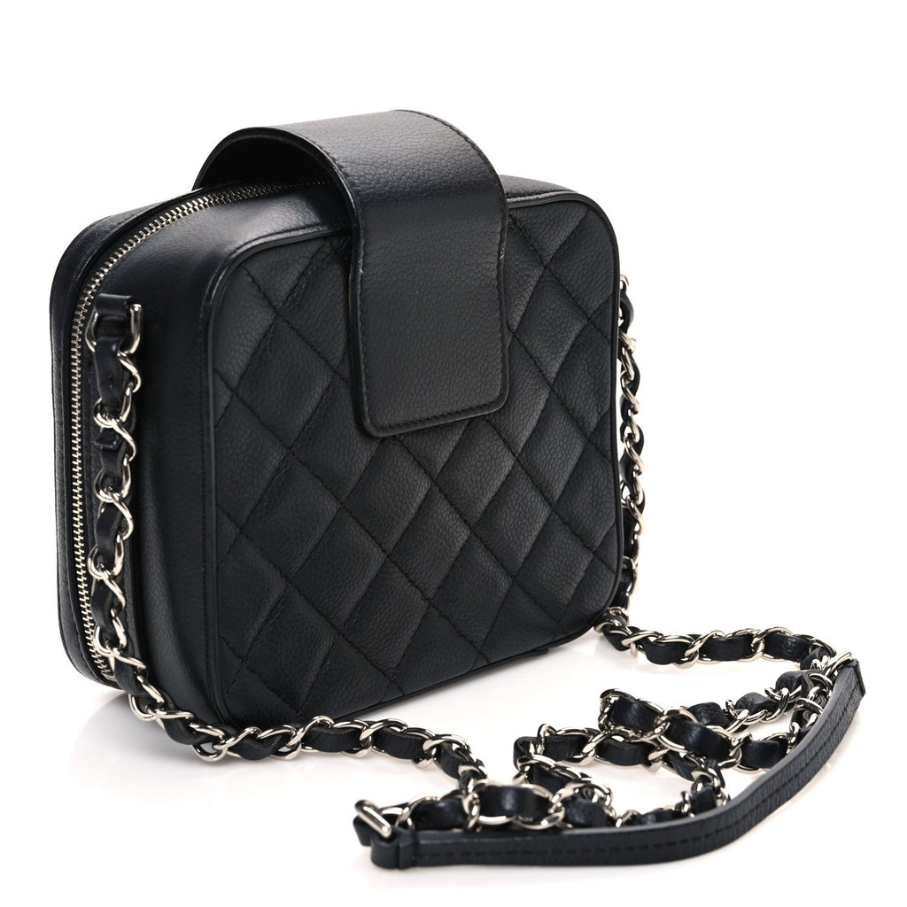 Lambskin Quilted Mini CC Box Camera Bag Black
