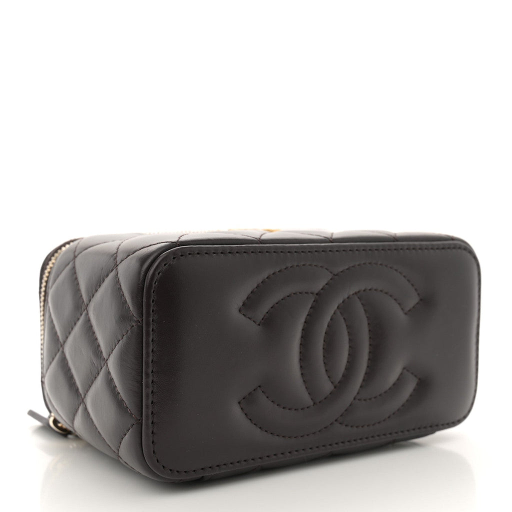 Lambskin Quilted Small Pillow Crush Vanity Case With Chain Black
