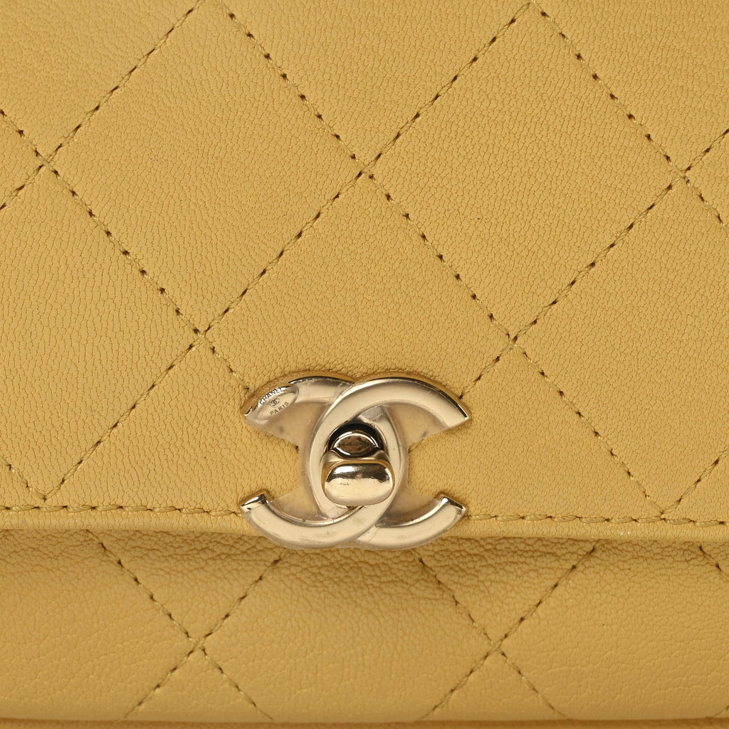 Goatskin Stitched Casual Trip Single Flap Yellow