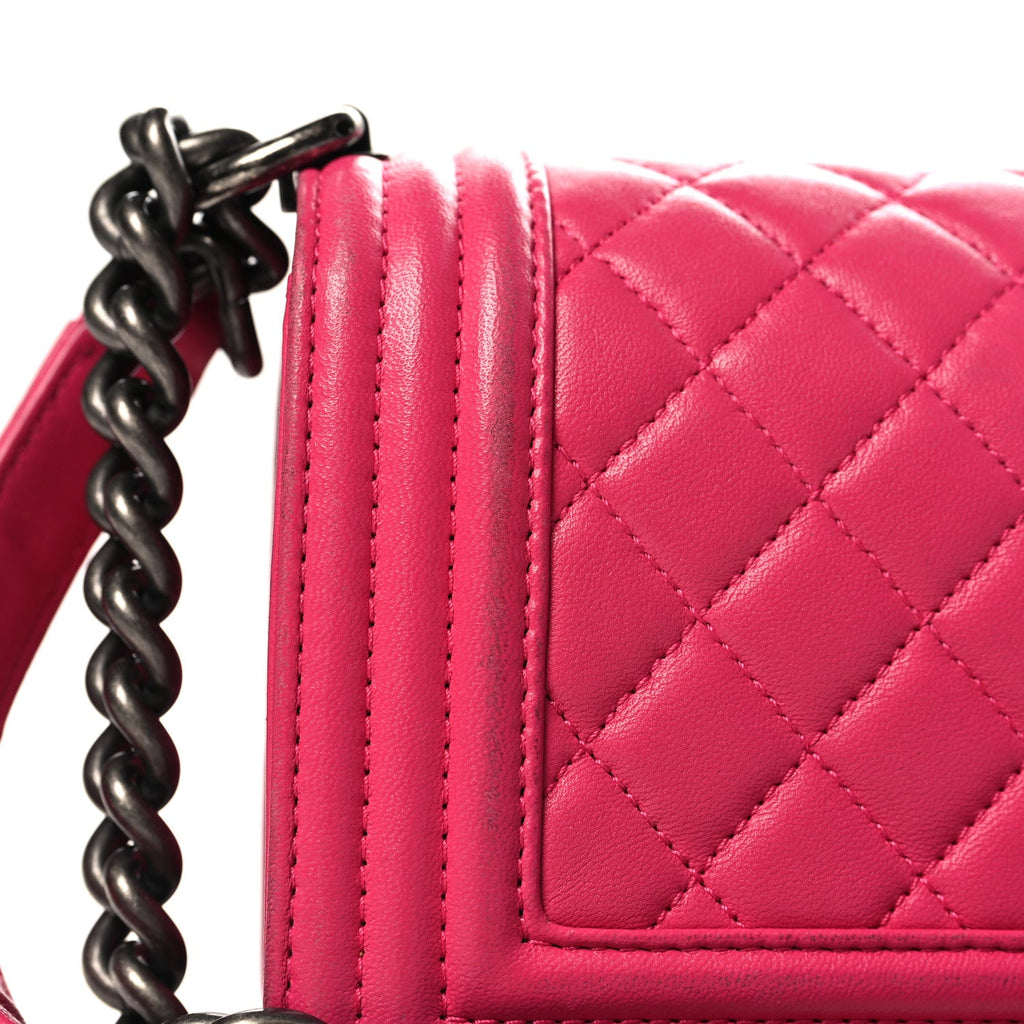 Lambskin Quilted Small Boy Flap Dark Pink