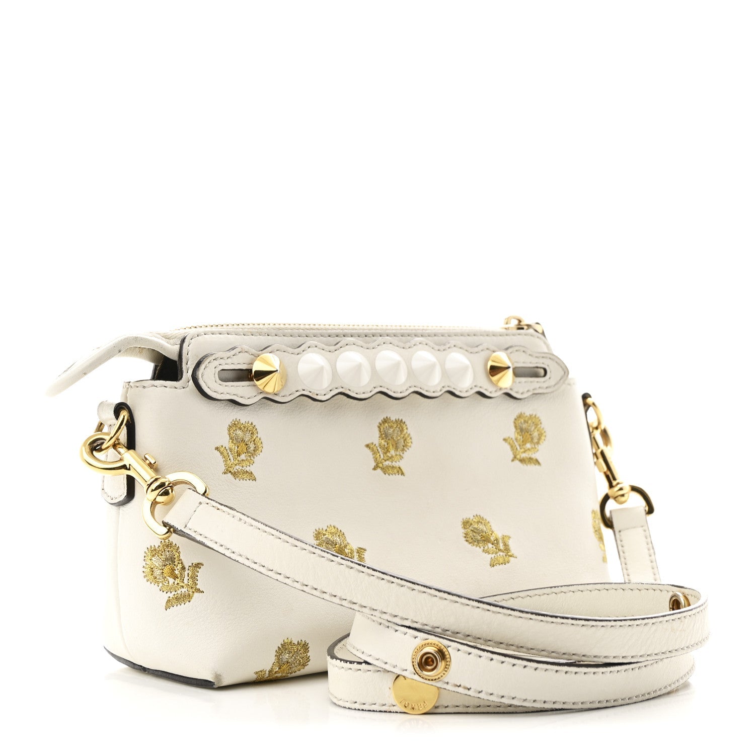 Vitello Dolce Lurex Floral Embroidered Studded Mini By The Way Boston Bag White