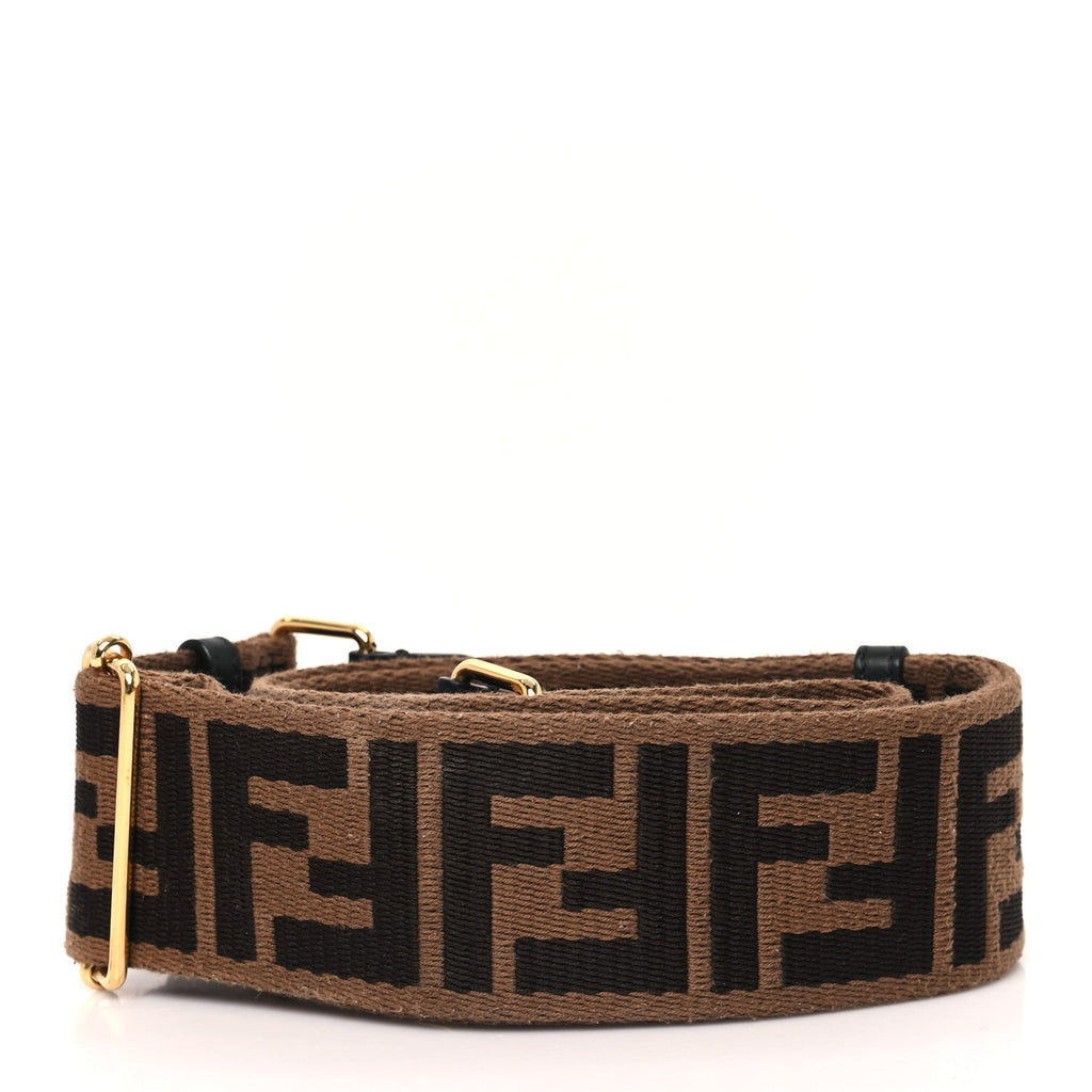 Jacquard Ribbon Vitello King FF Adjustable Strap You Fango Marrone Black
