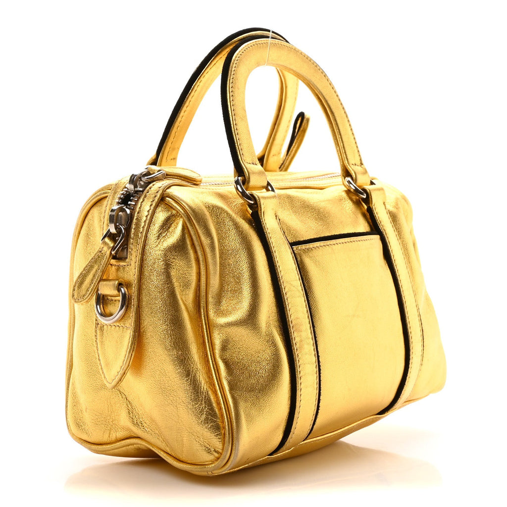 Metallic Calfskin Small Top Handle Bag Platino