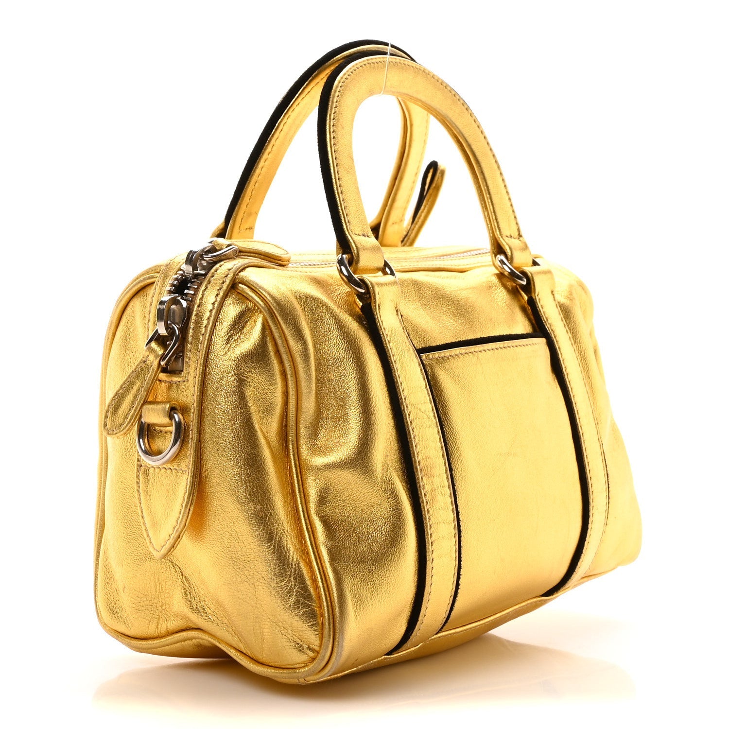 Metallic Calfskin Small Top Handle Bag Platino