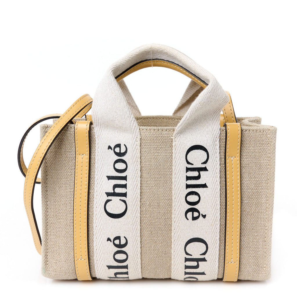 Cotton Calfskin Mini Woody Ribbon Tote Honey Gold