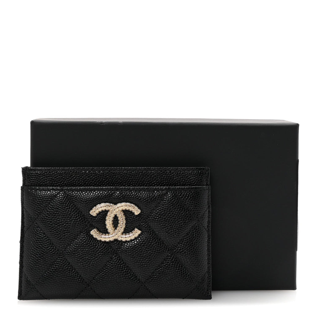 Caviar Quilted Studded CC  Holder Black