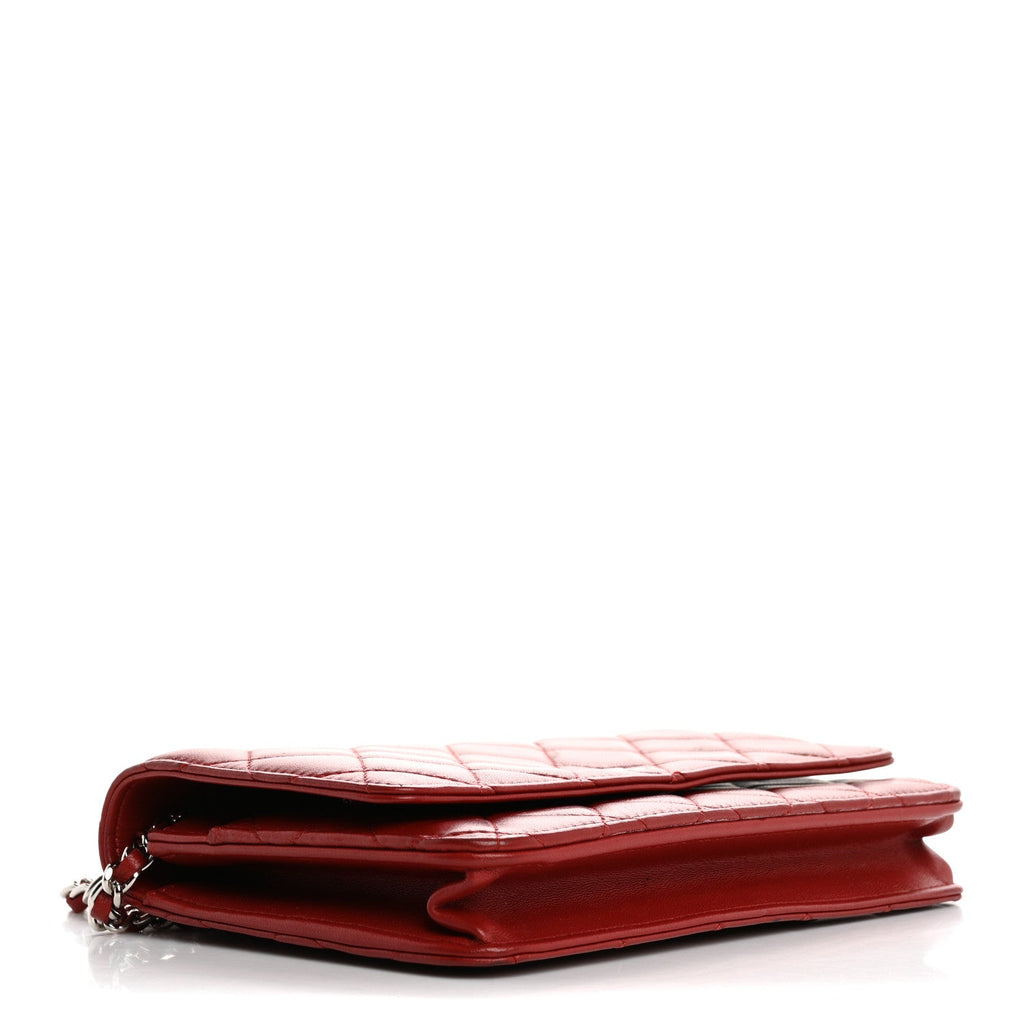 Lambskin Quilted Wallet On Chain WOC Red