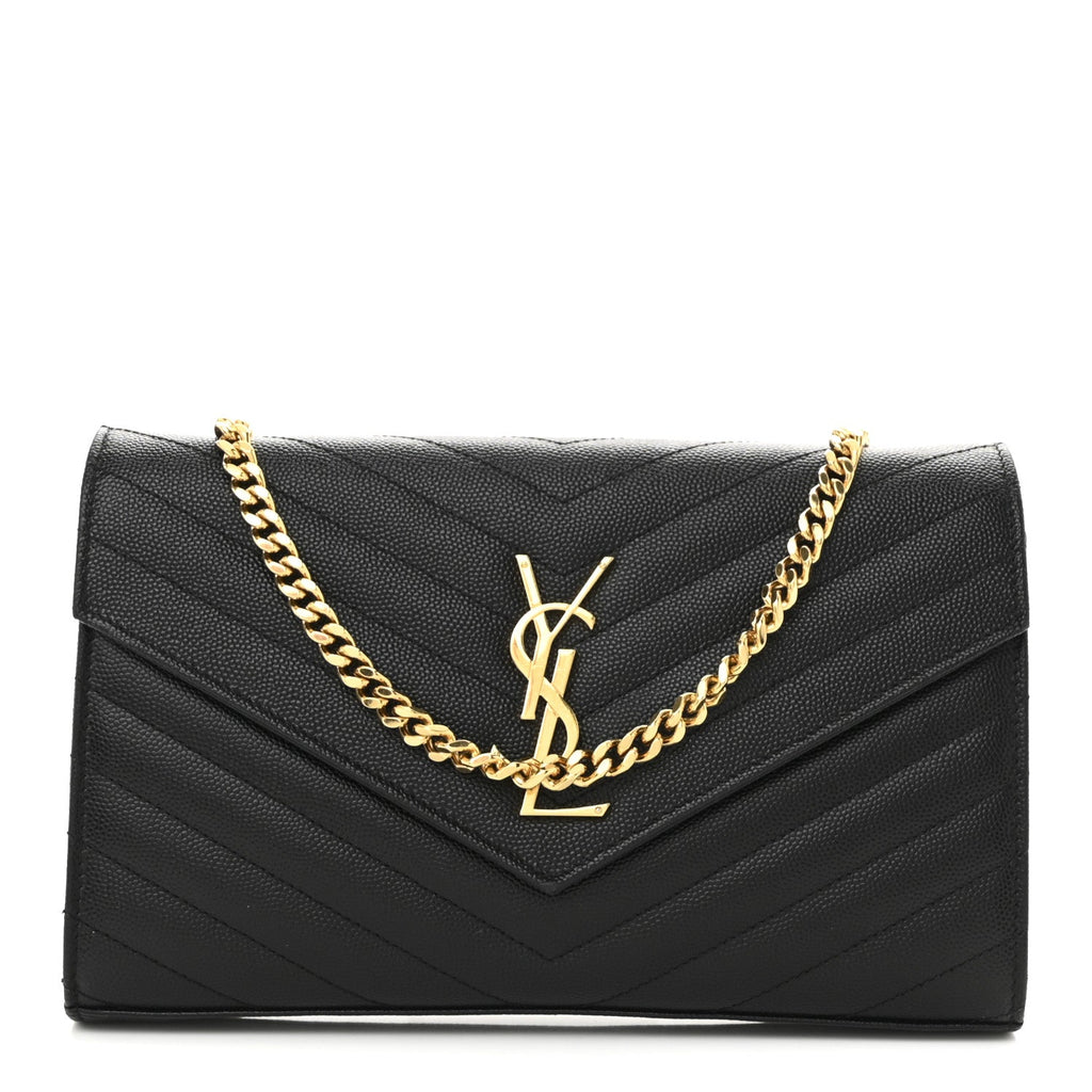 Grain De Poudre Matelasse Chevron Monogram Chain Wallet Black