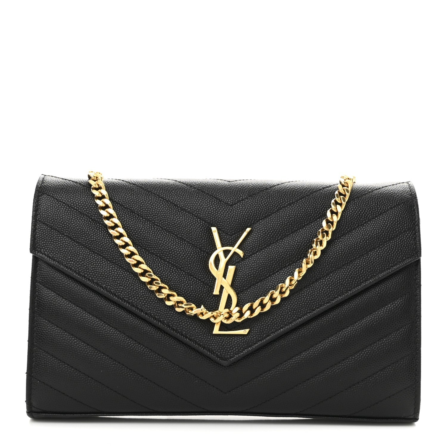 Grain De Poudre Matelasse Chevron Monogram Chain Wallet Black