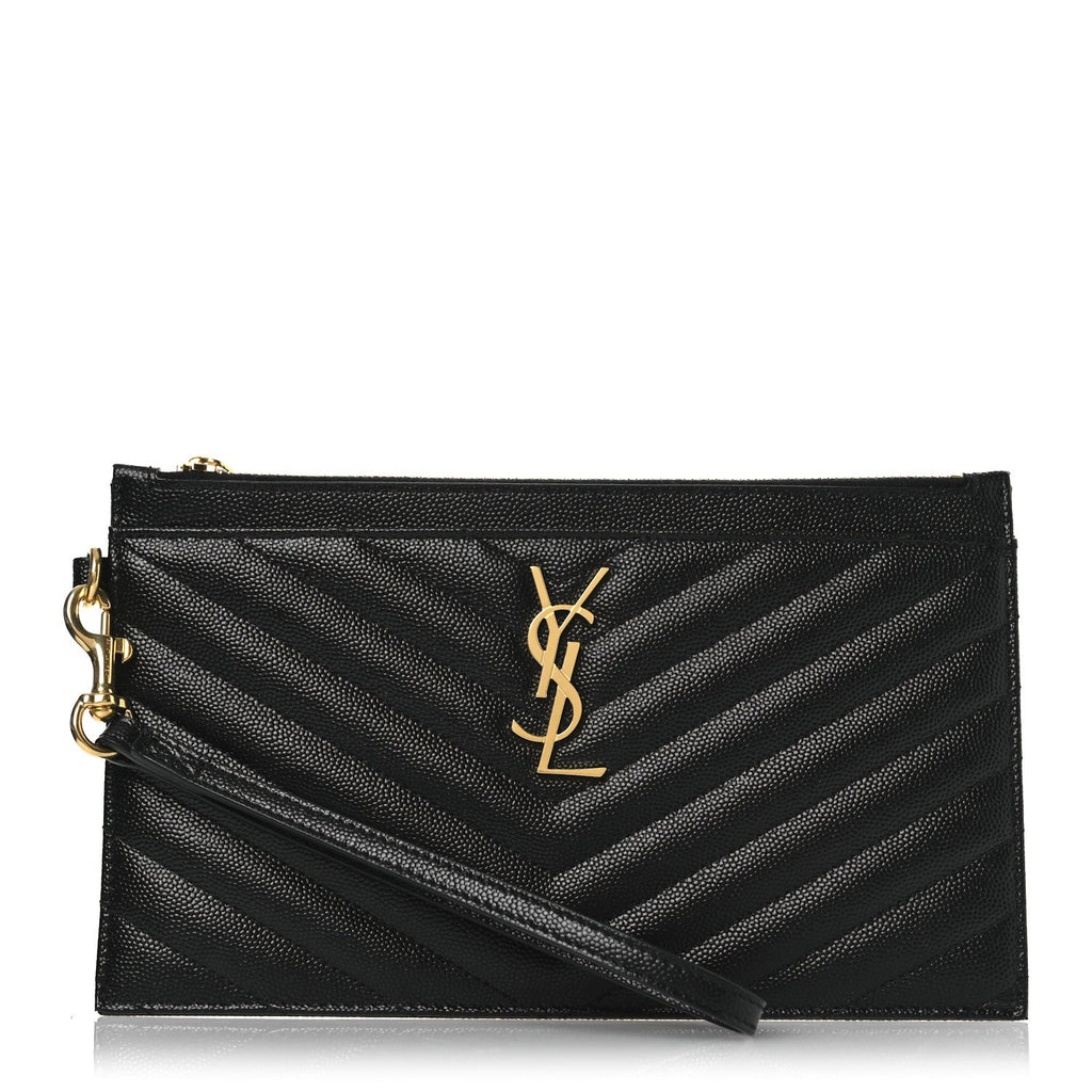 Grain De Poudre Chevron Monogram Large Bill Pouch Black
