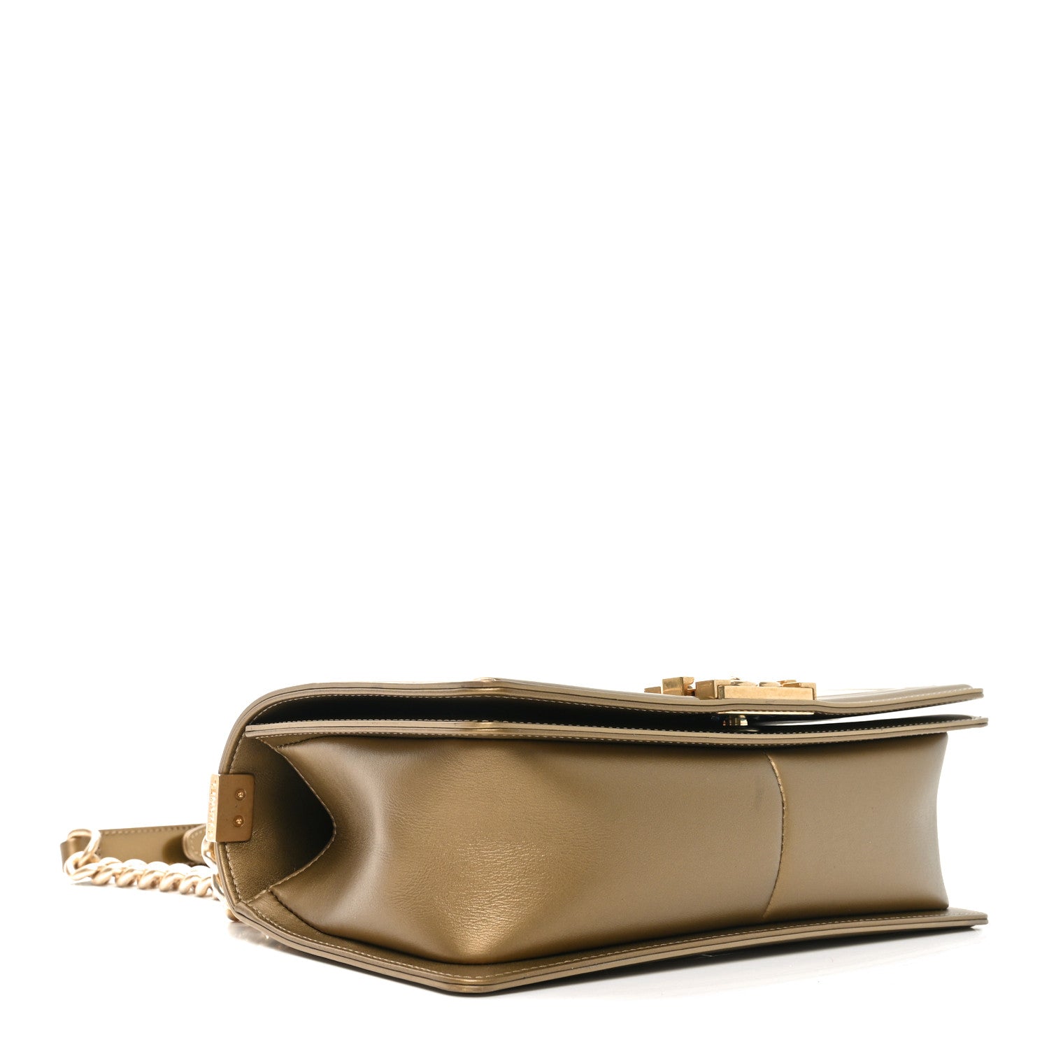 Metallic Patent Calfskin Quilted Medium Boy Flap Gold