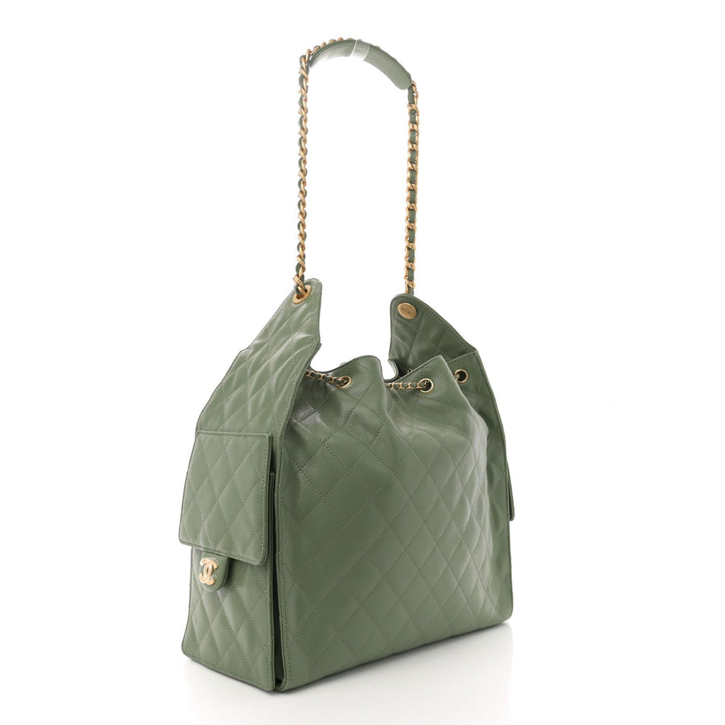 Caviar Quilted Medium Chanel 25 Handbag Khaki