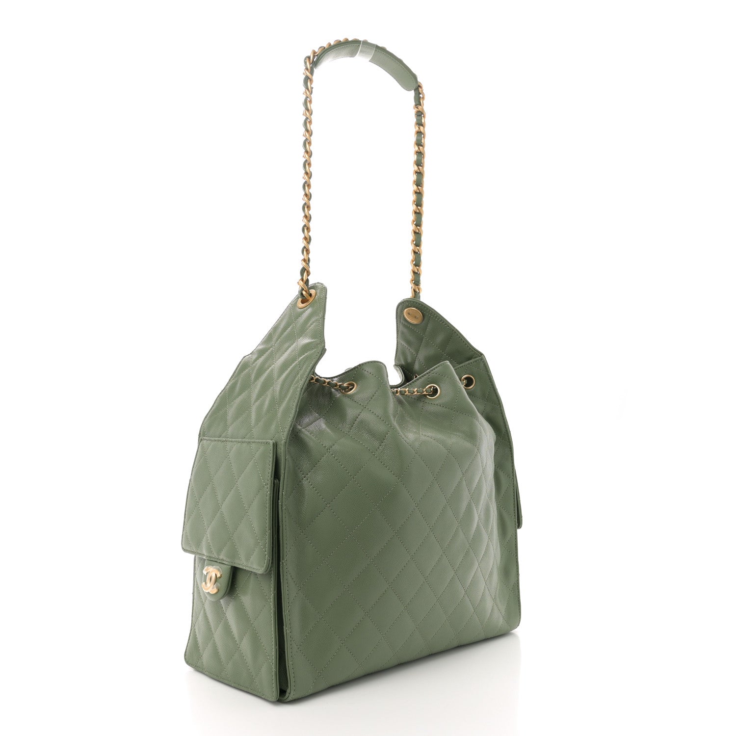 Caviar Quilted Medium Chanel 25 Handbag Khaki