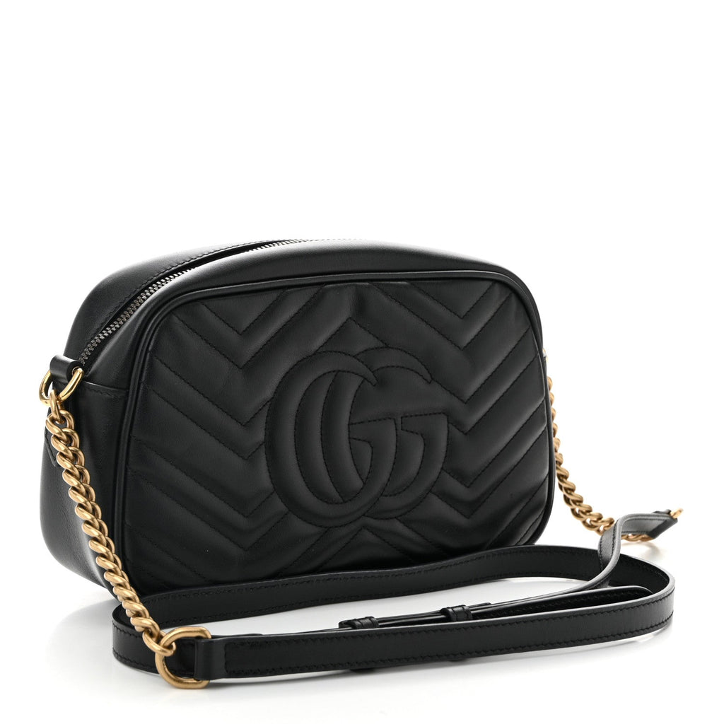 Calfskin Matelasse Small GG Marmont Chain Shoulder Bag Black