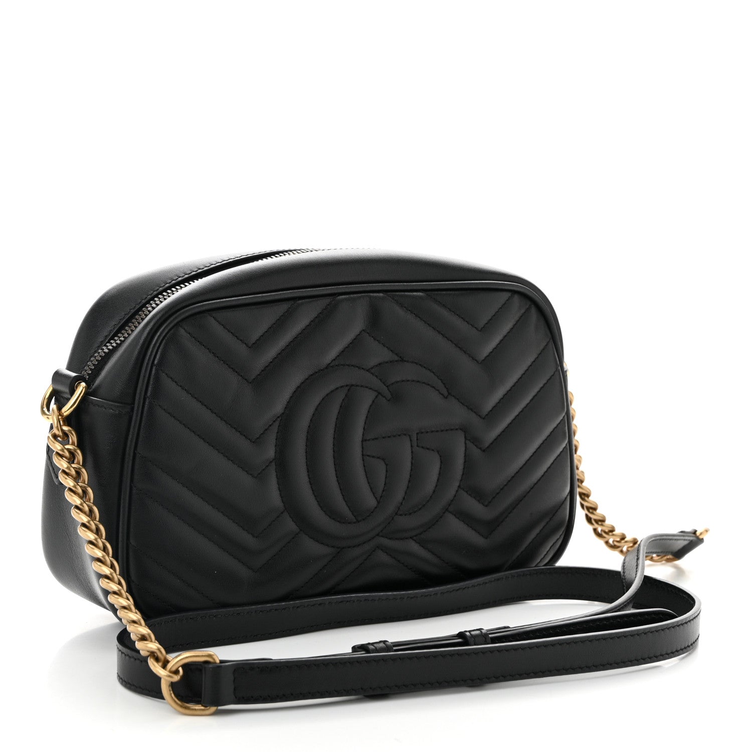 Calfskin Matelasse Small GG Marmont Chain Shoulder Bag Black