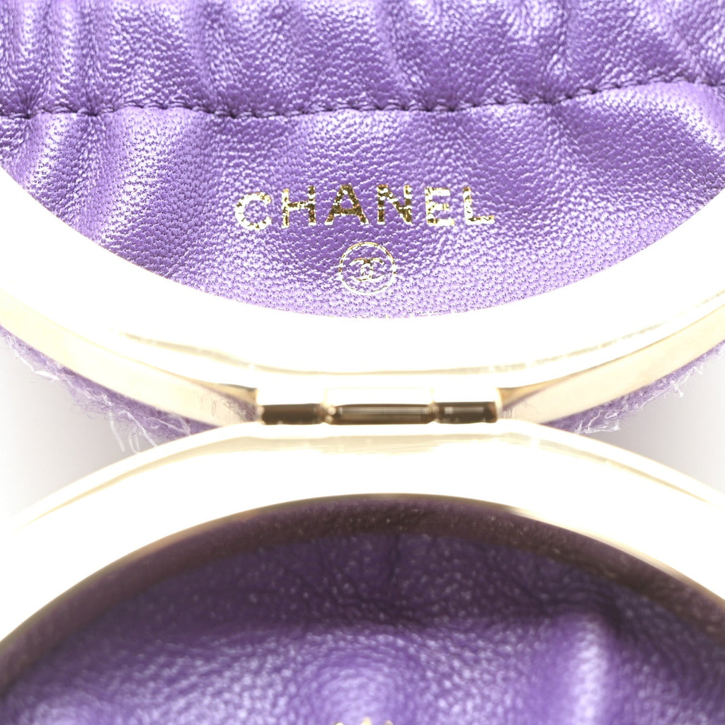 Tweed Minaudiere Round Chain Clutch Purple