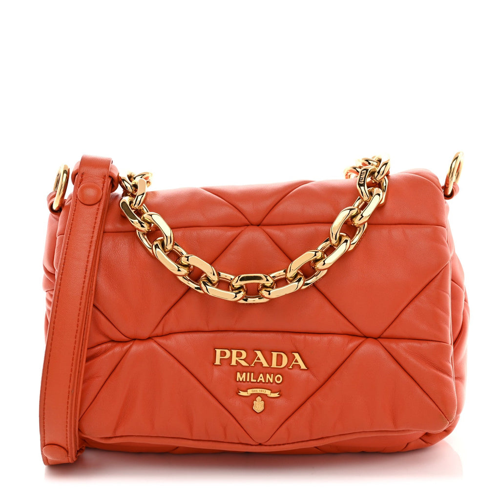 Nappa Triangle Quilted Medium Patchwork System Flap Bag Arancio