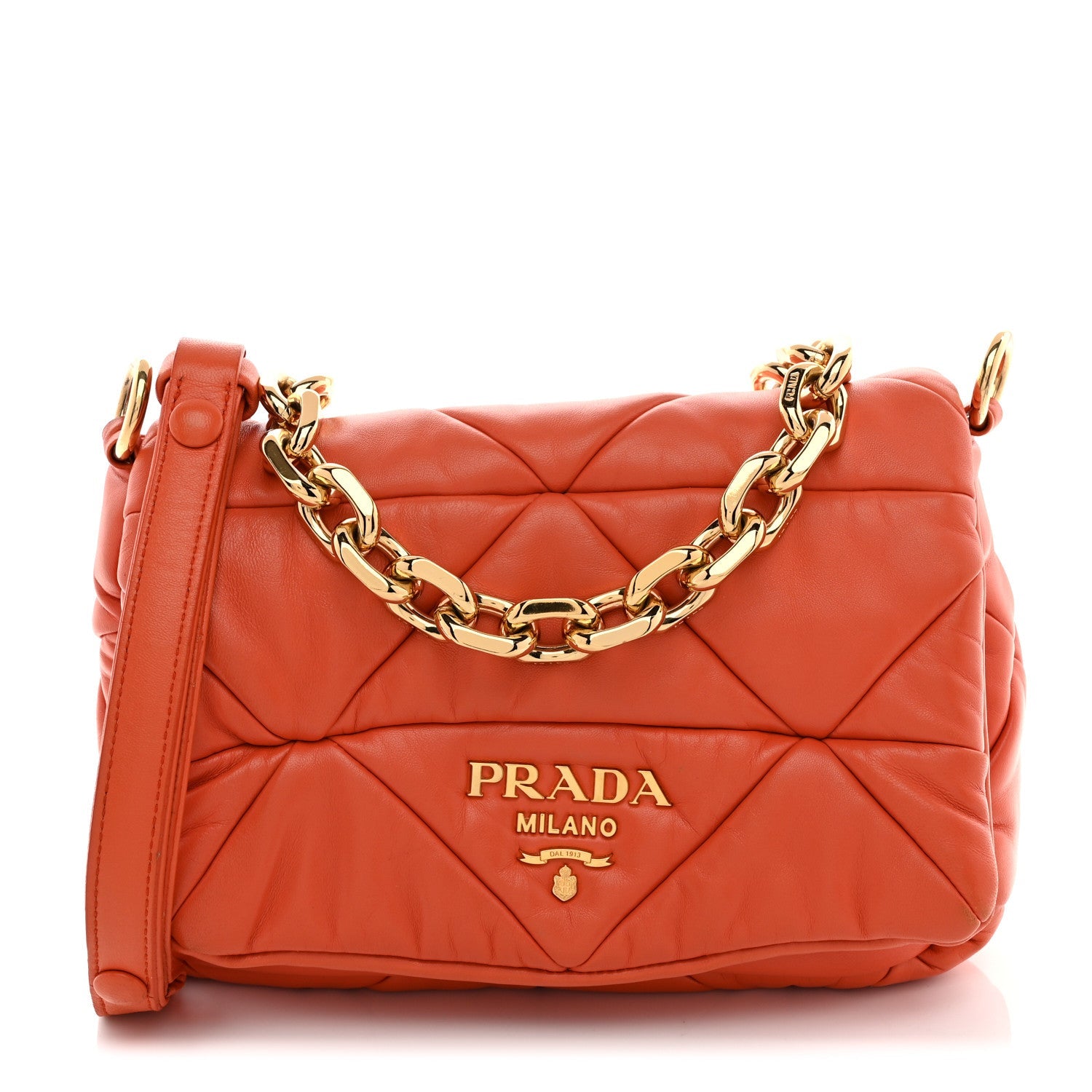 Nappa Triangle Quilted Medium Patchwork System Flap Bag Arancio