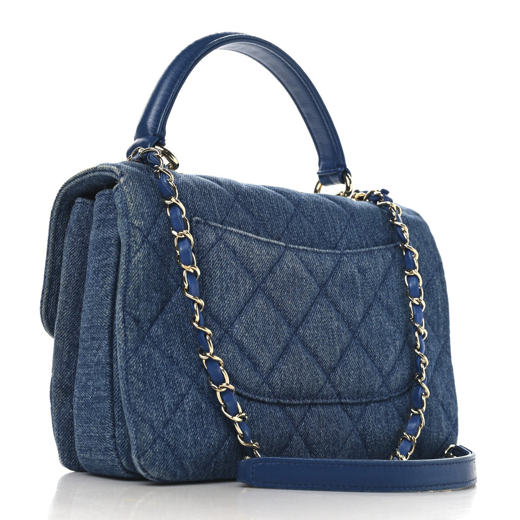 Denim Quilted Small Trendy CC Flap Dual Handle Bag Blue