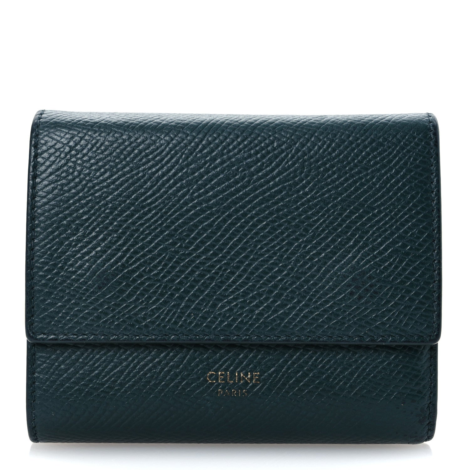 Grained Calfskin Small Multifunction Folded Wallet Green