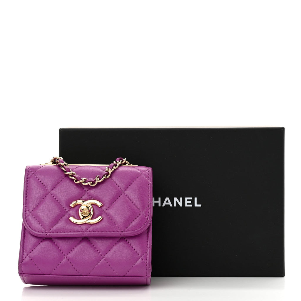 Lambskin Quilted Mini Trendy CC Clutch With Chain Purple