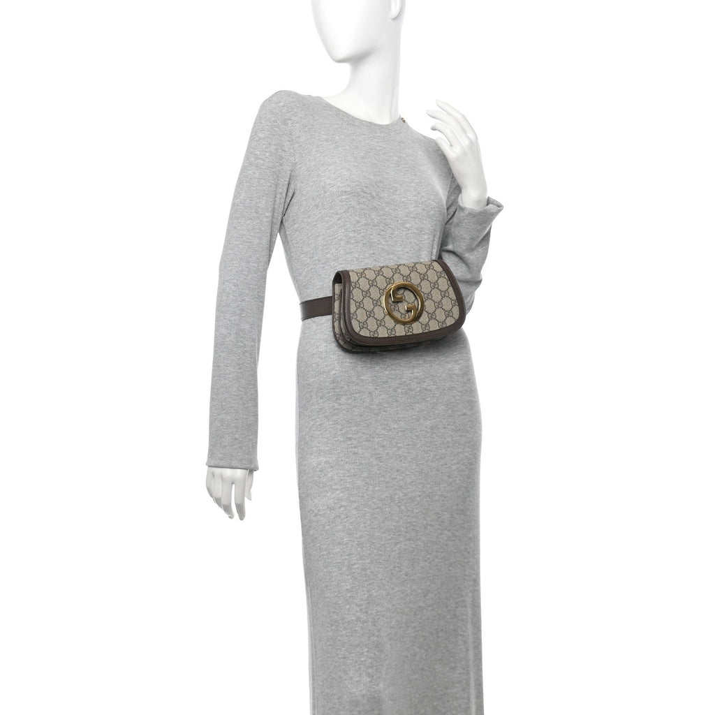 GG Supreme Monogram Textured Dollar Calfskin Blondie Belt Bag 115 46 Beige Ebony New Acero