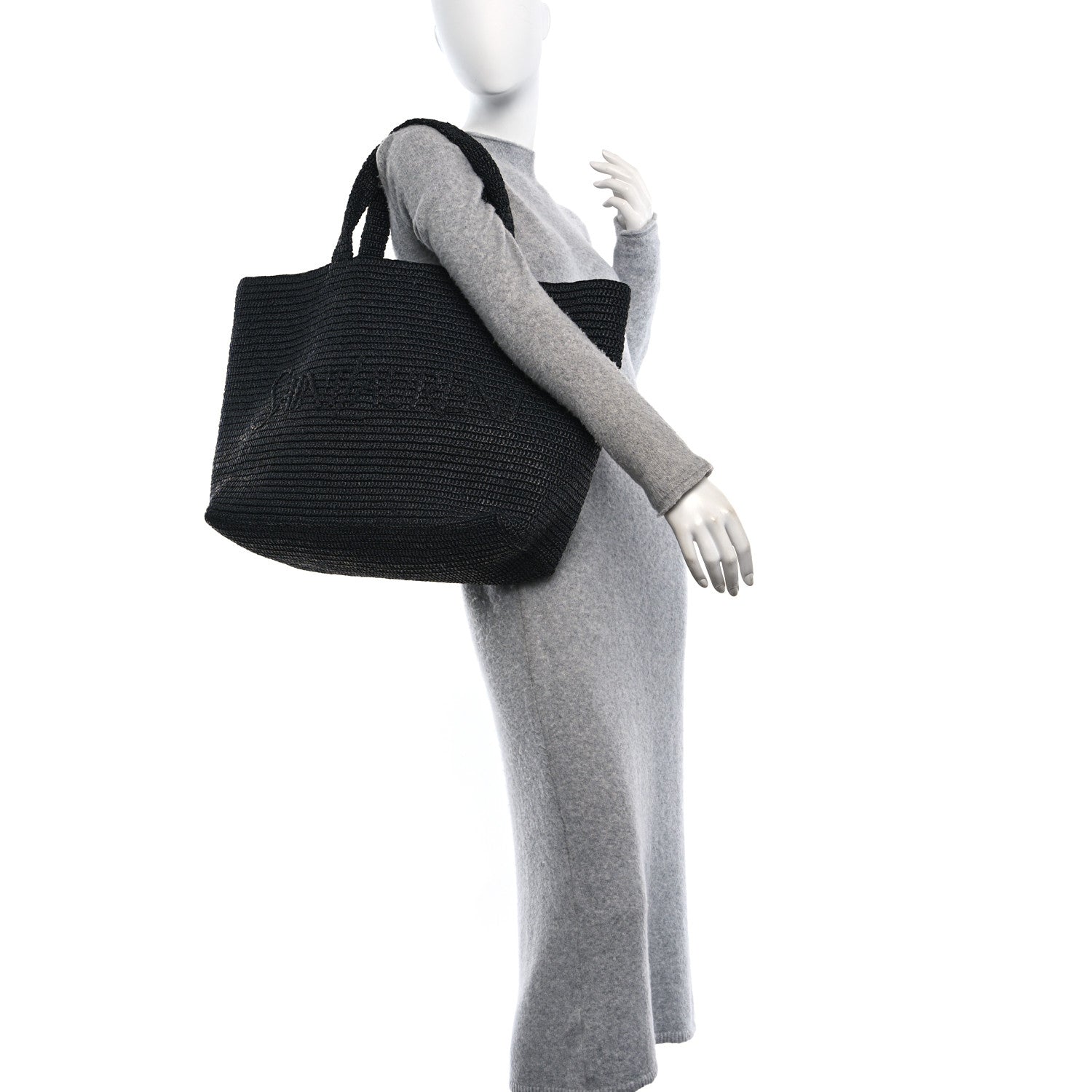 Raffia Logo Tote Black